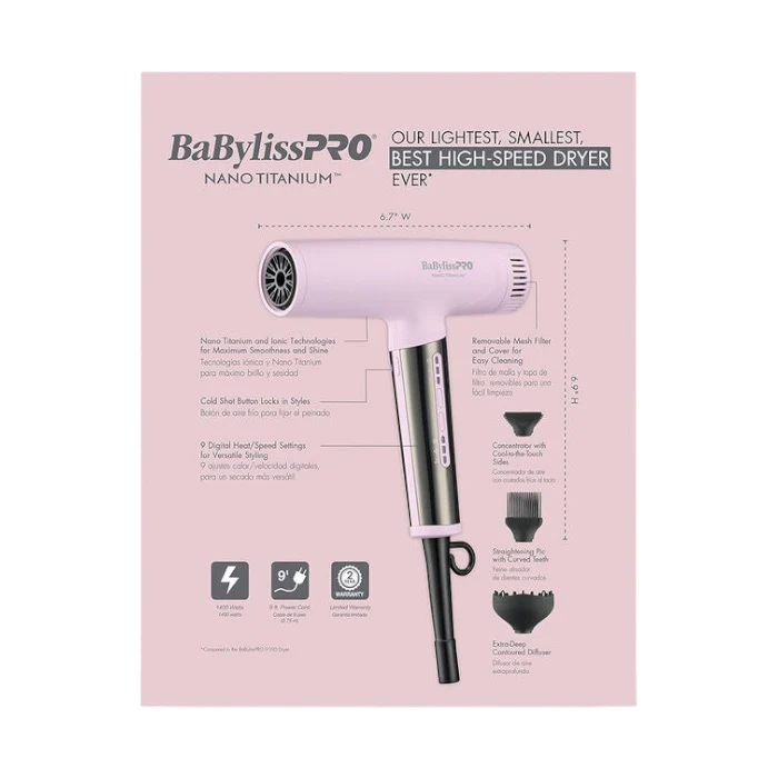 BaBylissPRO Limited Edition Nano Titanium Nano Light Ionic Dryer - Pink - Image 4