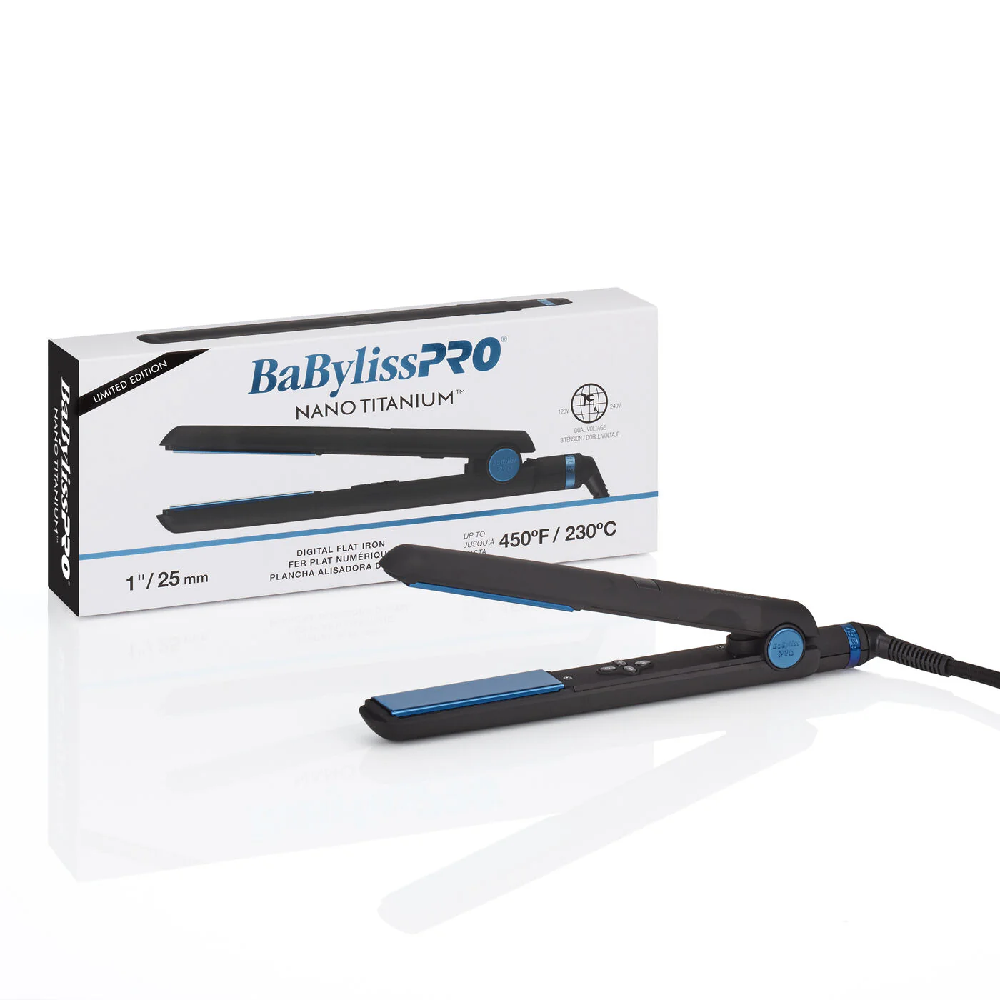 BaBylissPRO Nano Titanium Limited Edition Black & Blue 1"/25mm Digital Flat Iron