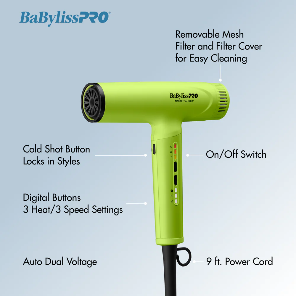 BaBylissPRO Nano Titanium Neon Yellow Light Ionic High-Speed Dryer - Image 6