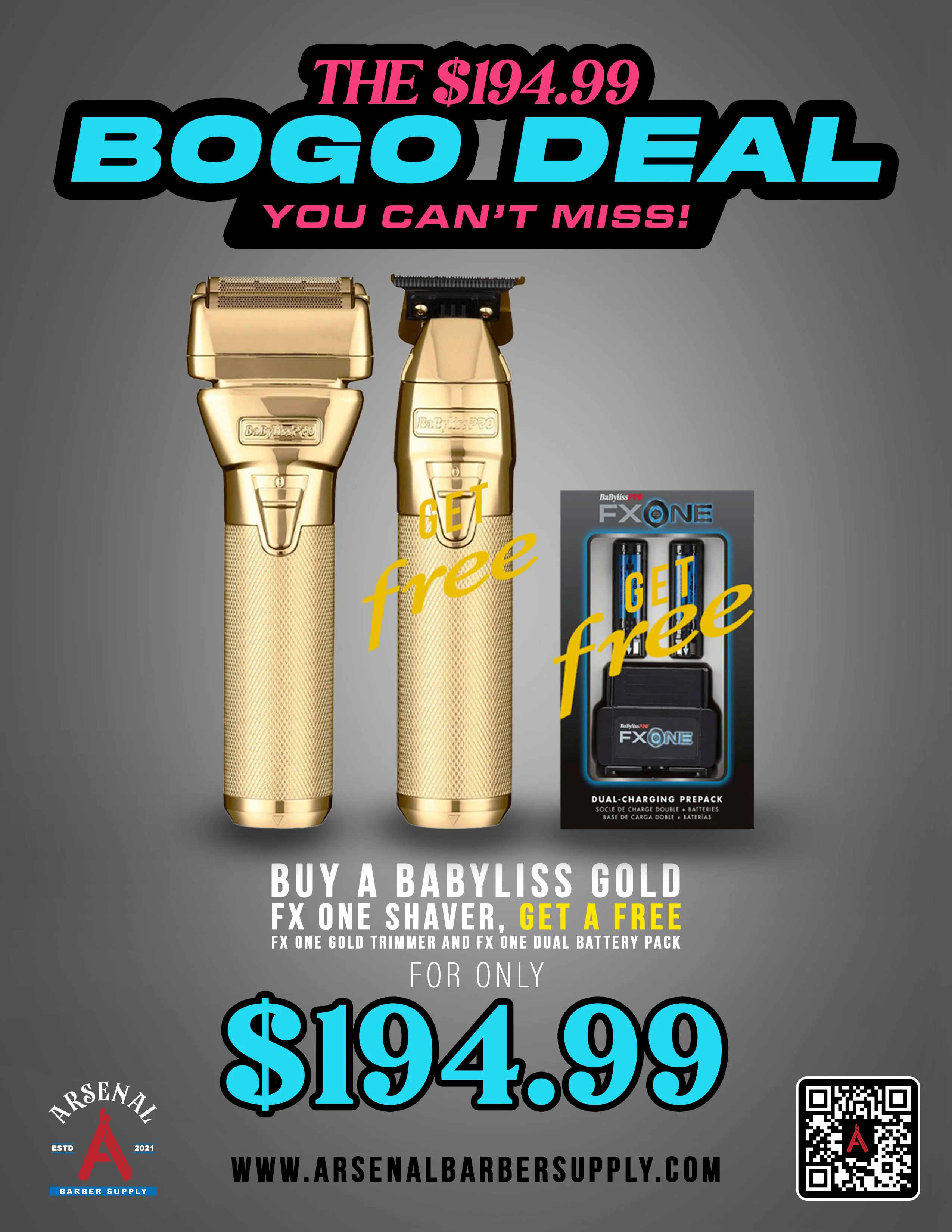 BOGO DEAL! Babyliss FxOne Gold Shaver + Babyliss FxOne Gold Trimmer + Babyliss FxOne Dual Battery Kit