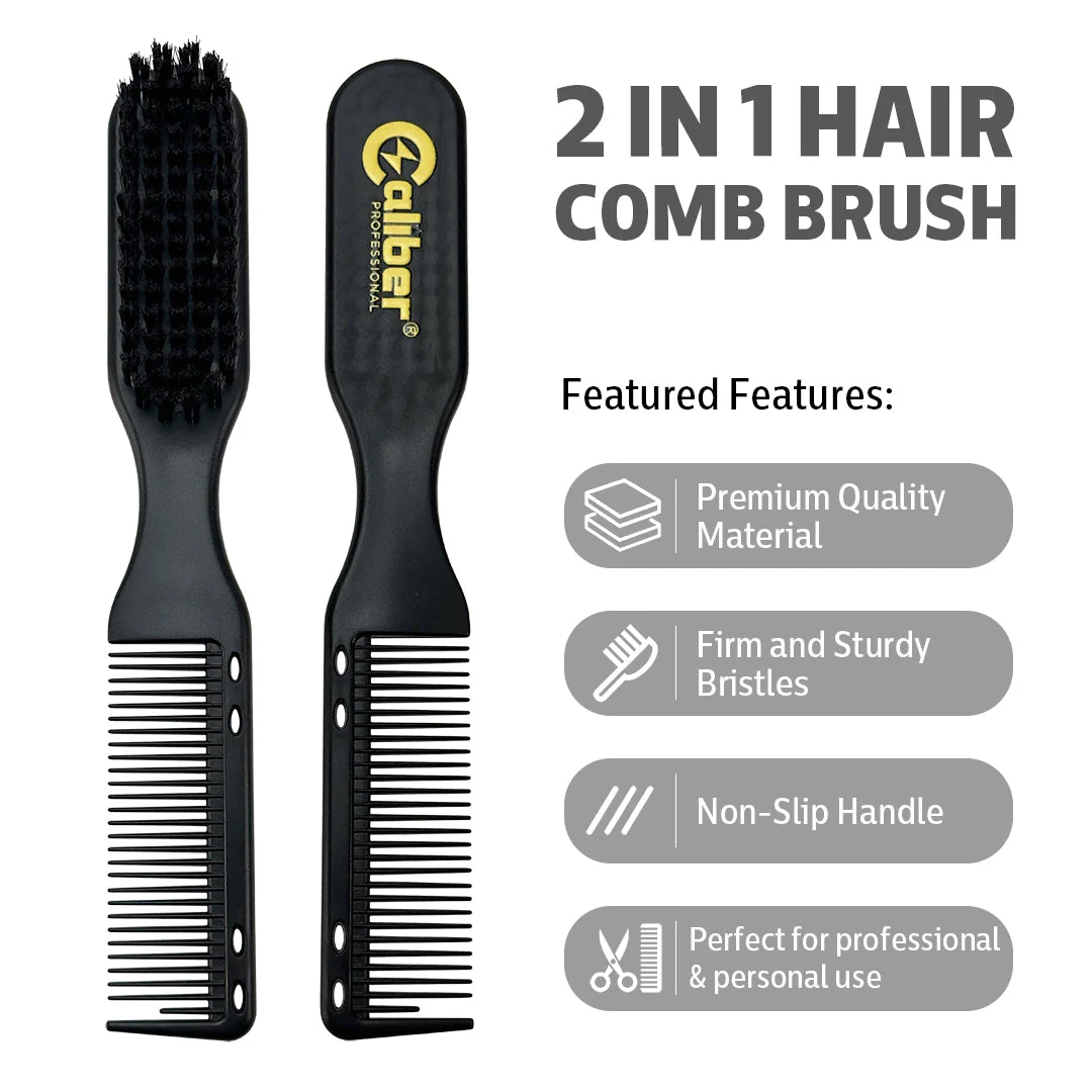 Caliber Barber Stylist Professional Hair Cutting Comb Brush 2-in-1 Black - Image 2