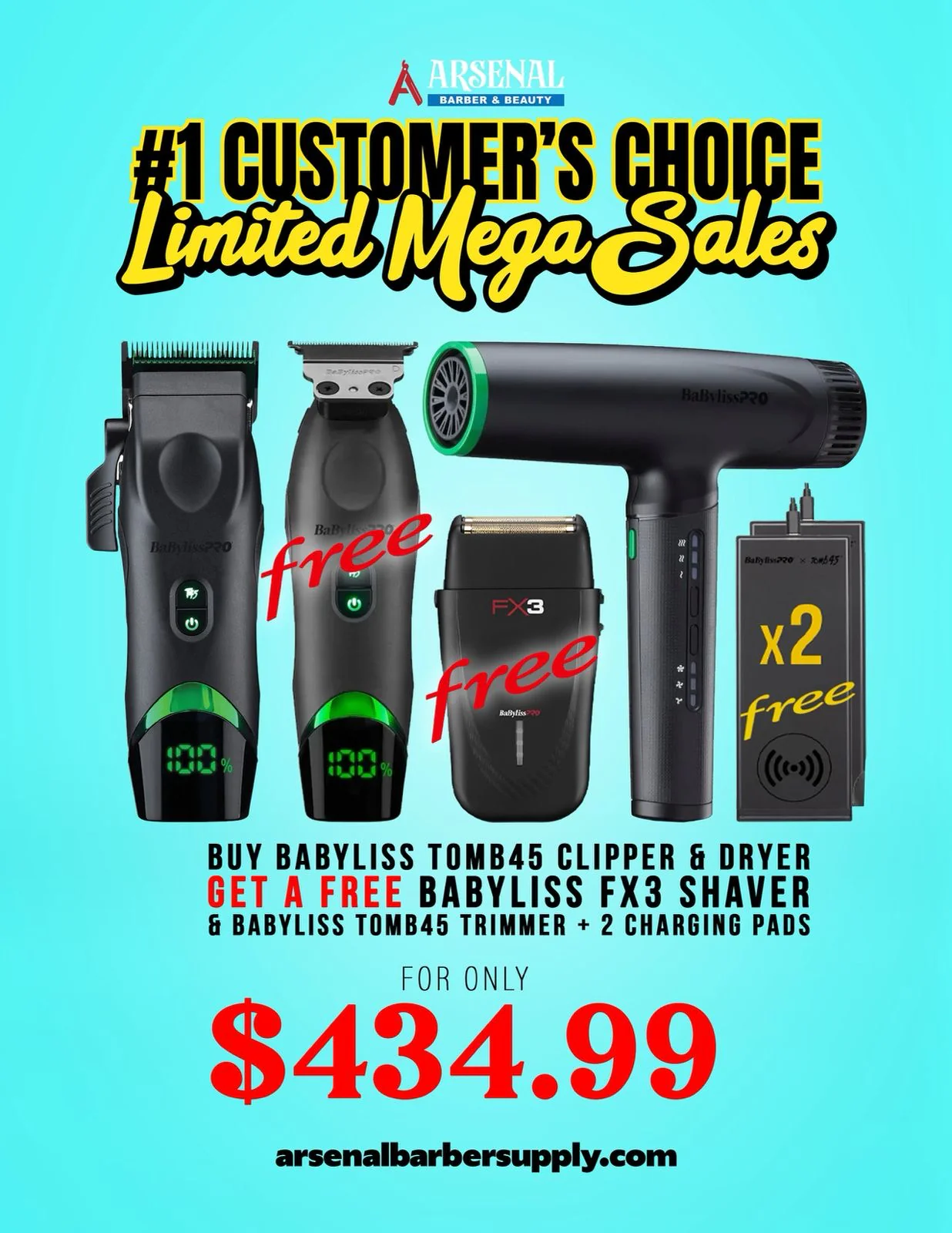 Customers Choice Mega Sale Babyliss Tomb45 Clipper Dryer with Free Tomb45 Trimmer, FX3 Shaver, Two Charging Pads