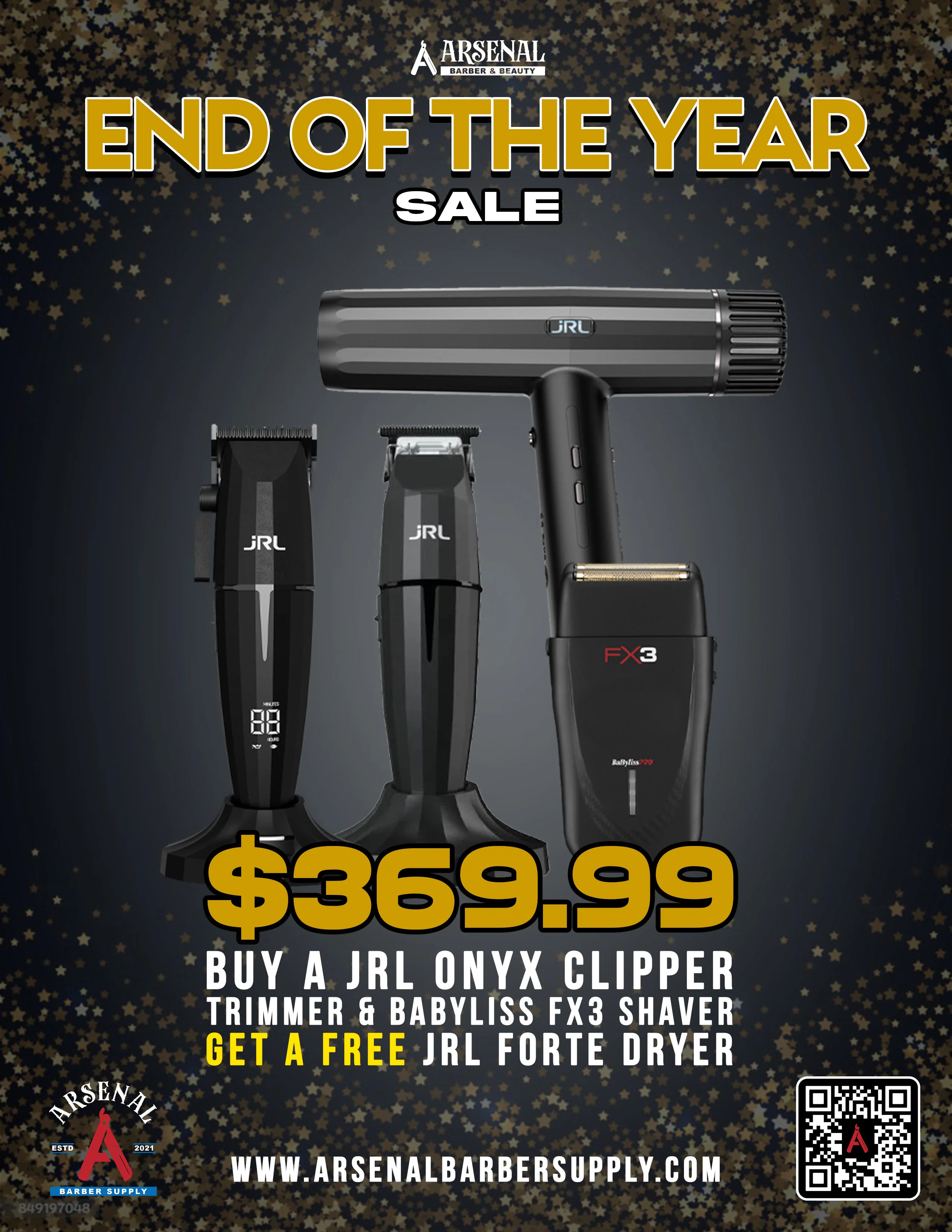 END OF THE YEAR LIMITED SALE!🎊  JRL ONYX Clipper + JRL ONYX Trimmer + Babyliss FX3 Shaver + Free JRL ONYX Blow Dryer