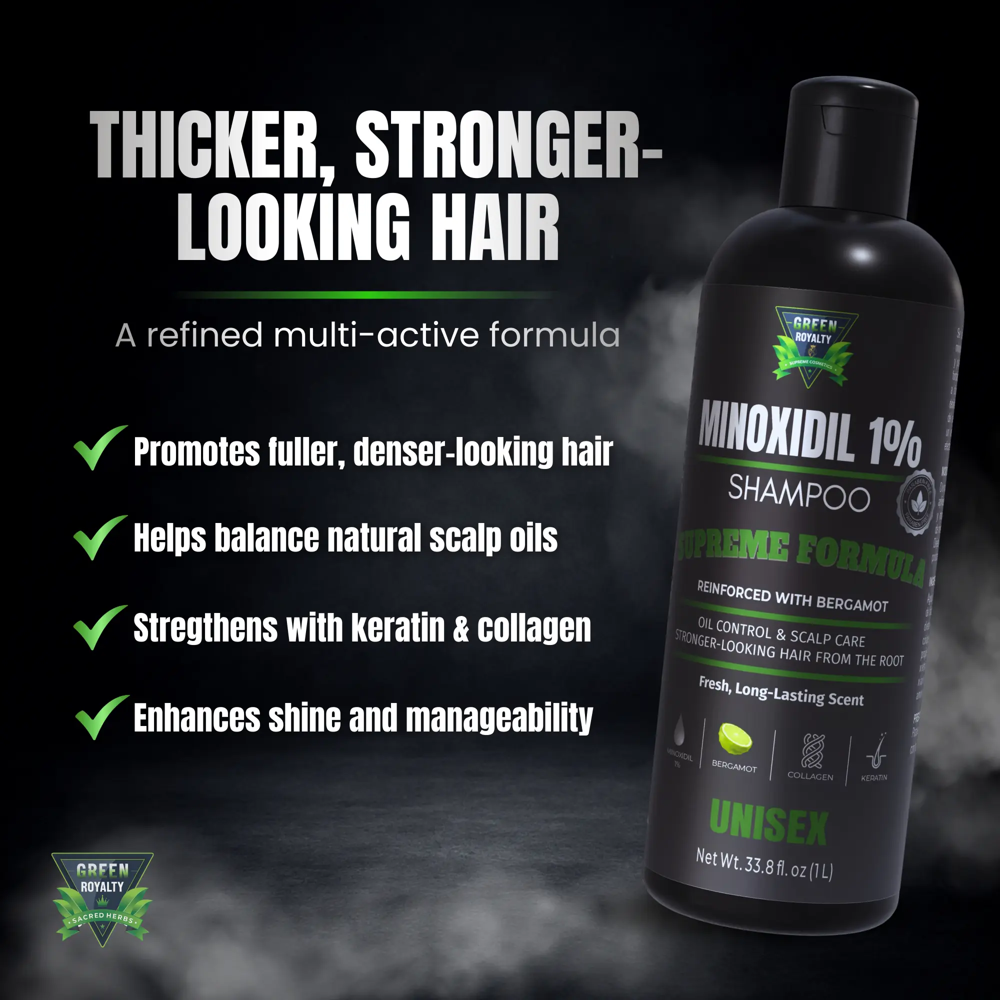 Green Royalty MinoXidIl 1% Supreme Shampoo | Unisex | Bergamöt |32.8oz(1lt) - Image 2