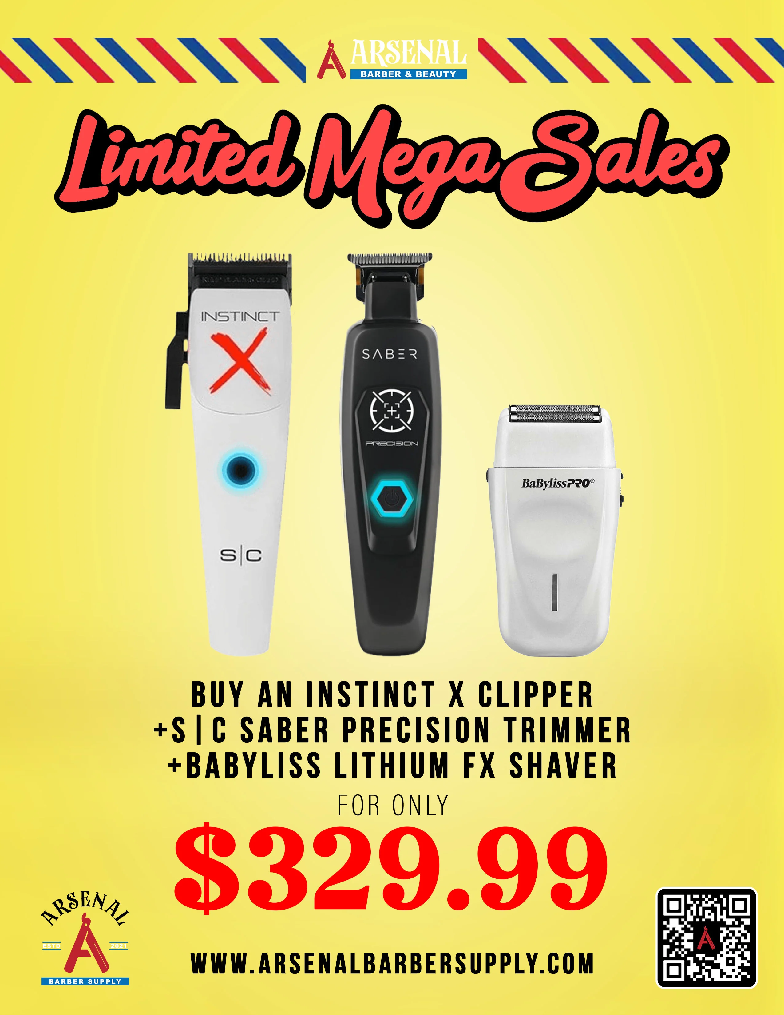 Instinct X Clipper, Lithium Babyliss Shaver and Free Saber precision trimmer.