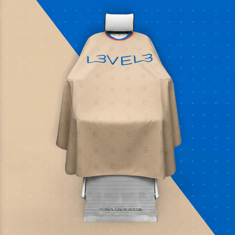 Level 3 Professional Rubber Neck Cutting Cape- Beige w/ Red Trim - Image 2