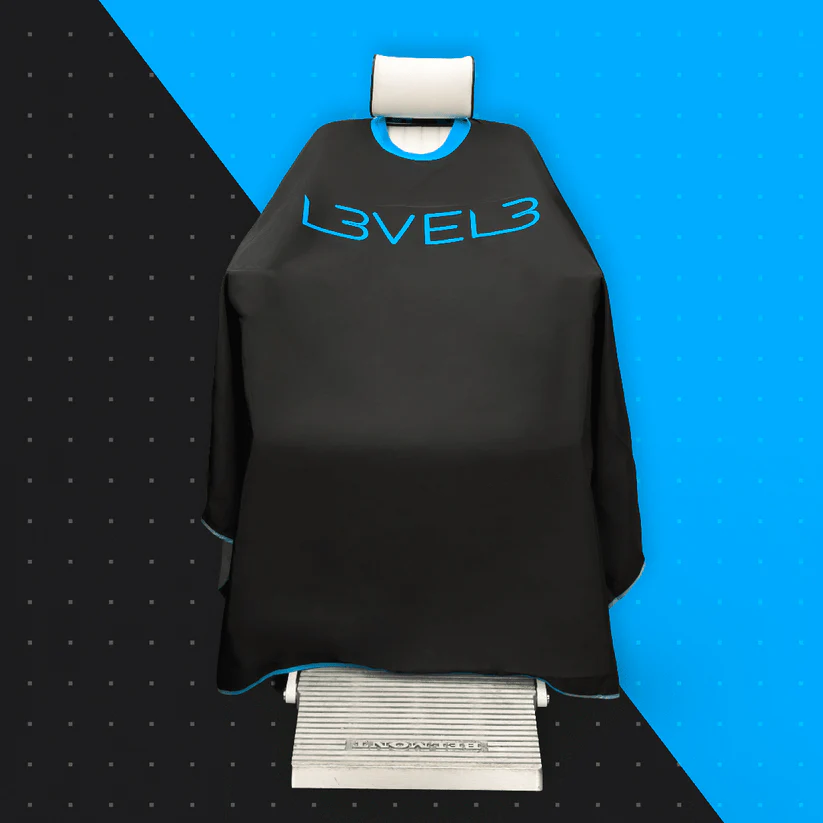 Level 3 Professional Rubber Neck Cutting Cape- Black / Blue Trim - Image 2