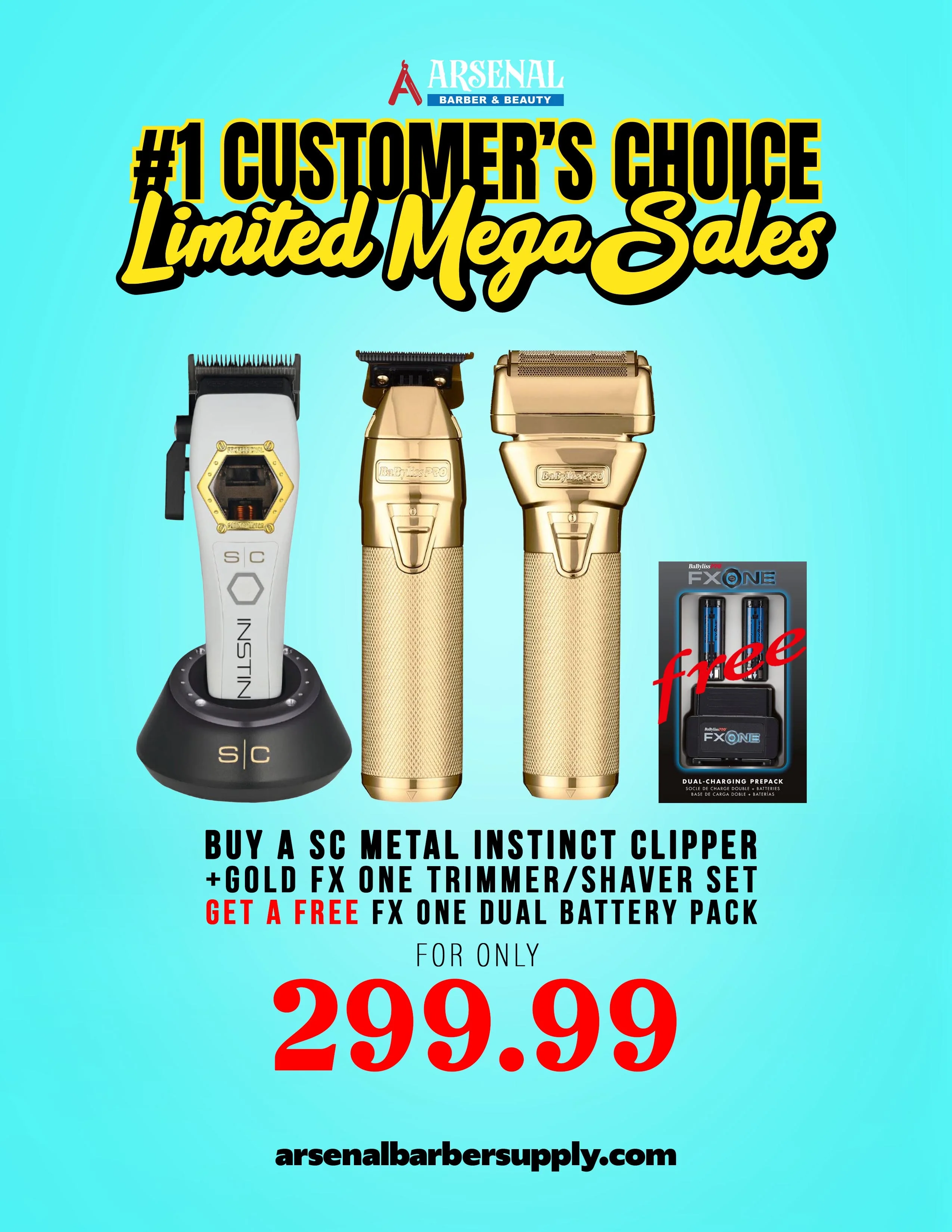 Limited mega sale Instinct Metal Clipper with Babyliss fx one gold trimmer shaver and free dual battery pack