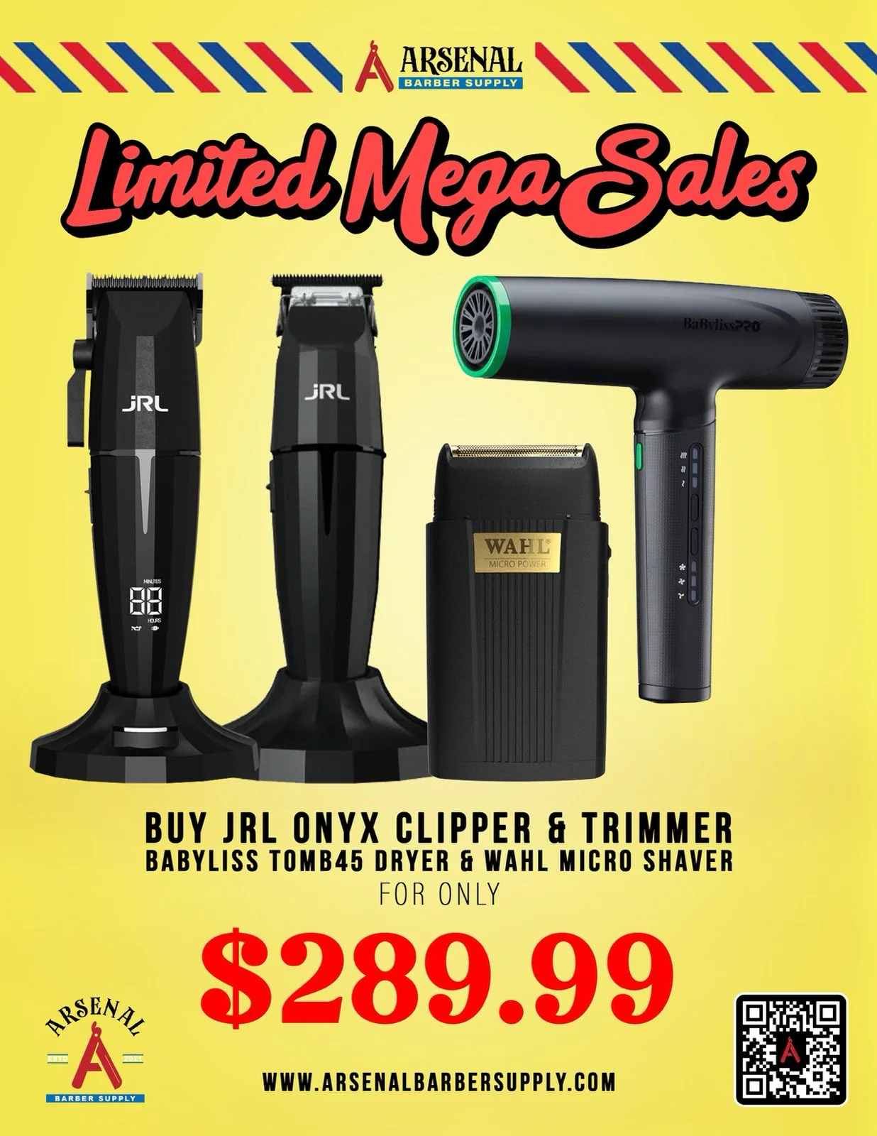 LIMITED MEGA SALE! JRL Onyx Clipper + JRL Onyx Trimmer + Babyliss Tomb45 Dryer + Wahl Micro Shaver