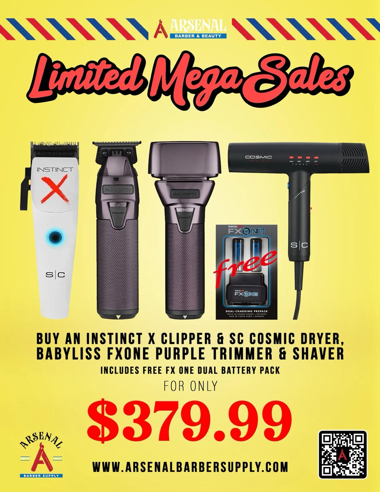 LIMITED MEGA SALE! SC Instinct X Clipper + SC Cosmic Dryer + Babyliss FxOne Purple Trimmer & Shaver + Free Babyliss FxOne Dual Battery Set