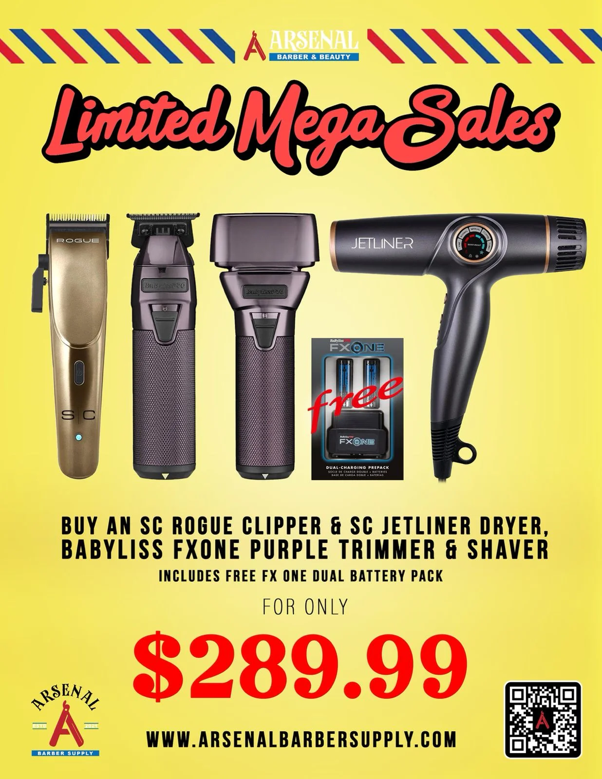 LIMITED MEGA SALE! SC Rogue Clipper + SC Jetliner Dryer + Babyliss FxOne Purple Trimmer & Shaver + Free Babyliss FxOne Dual Battery Set