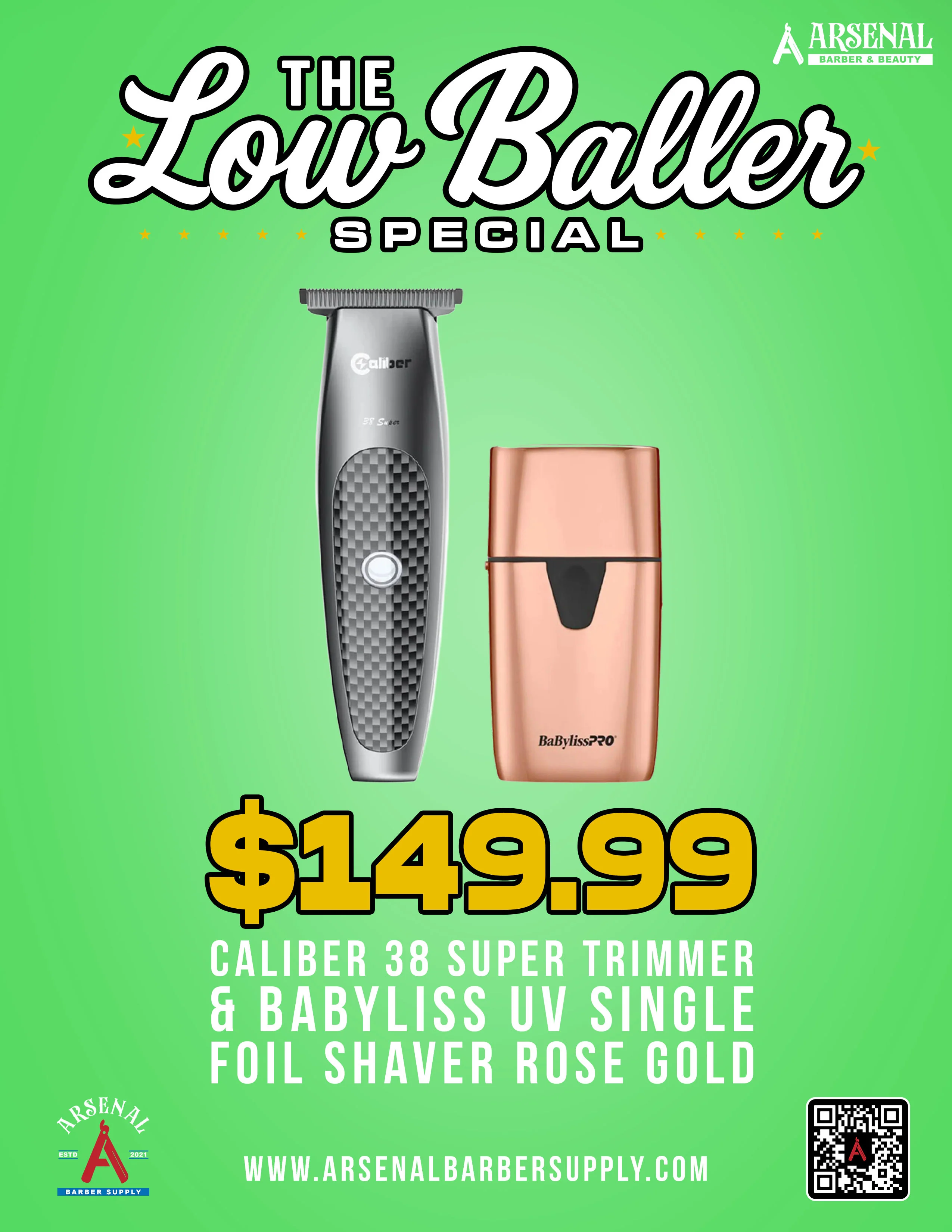 LOW BALLER SPECIAL-Caliber 38 Super Trimmer + Babyliss UV Single Foil Shaver Rosegold