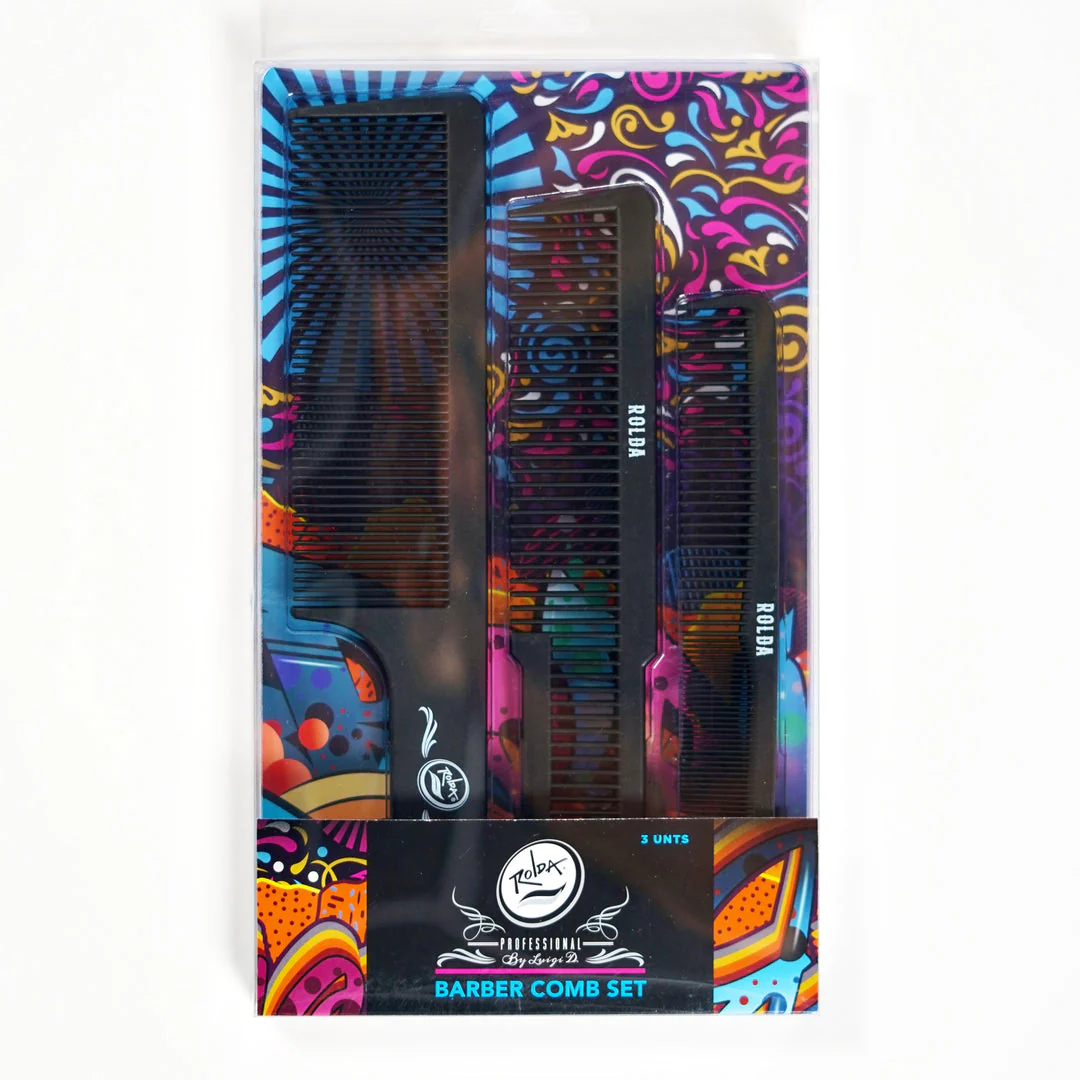 Rolda - Barber Hair Styling Comb Kit | 3-Pack Black