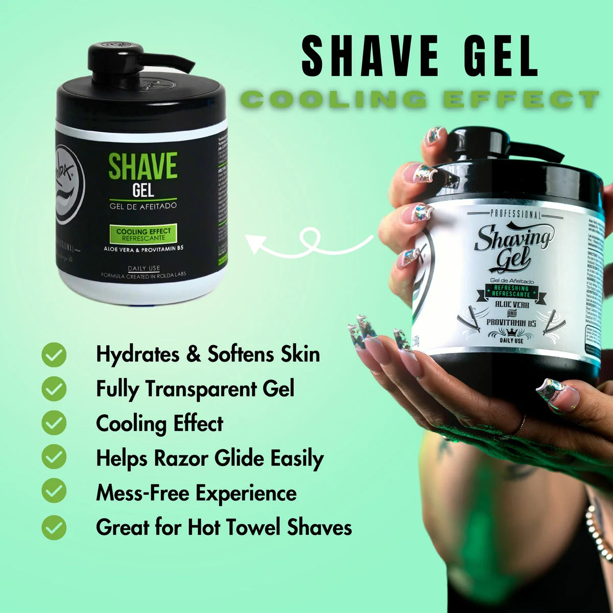Rolda Shave Gel Cooling Effect w/ Aloe Vera & Provitamin B5 (17.63oz/500g) - Image 3