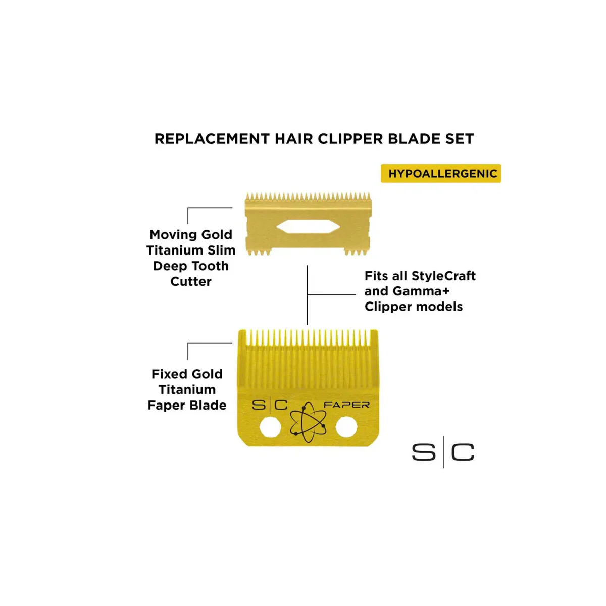StyleCraft Fixed Gold Titanium Faper Clipper Blade w/ Moving Slim Deep Cutter Set - Image 3