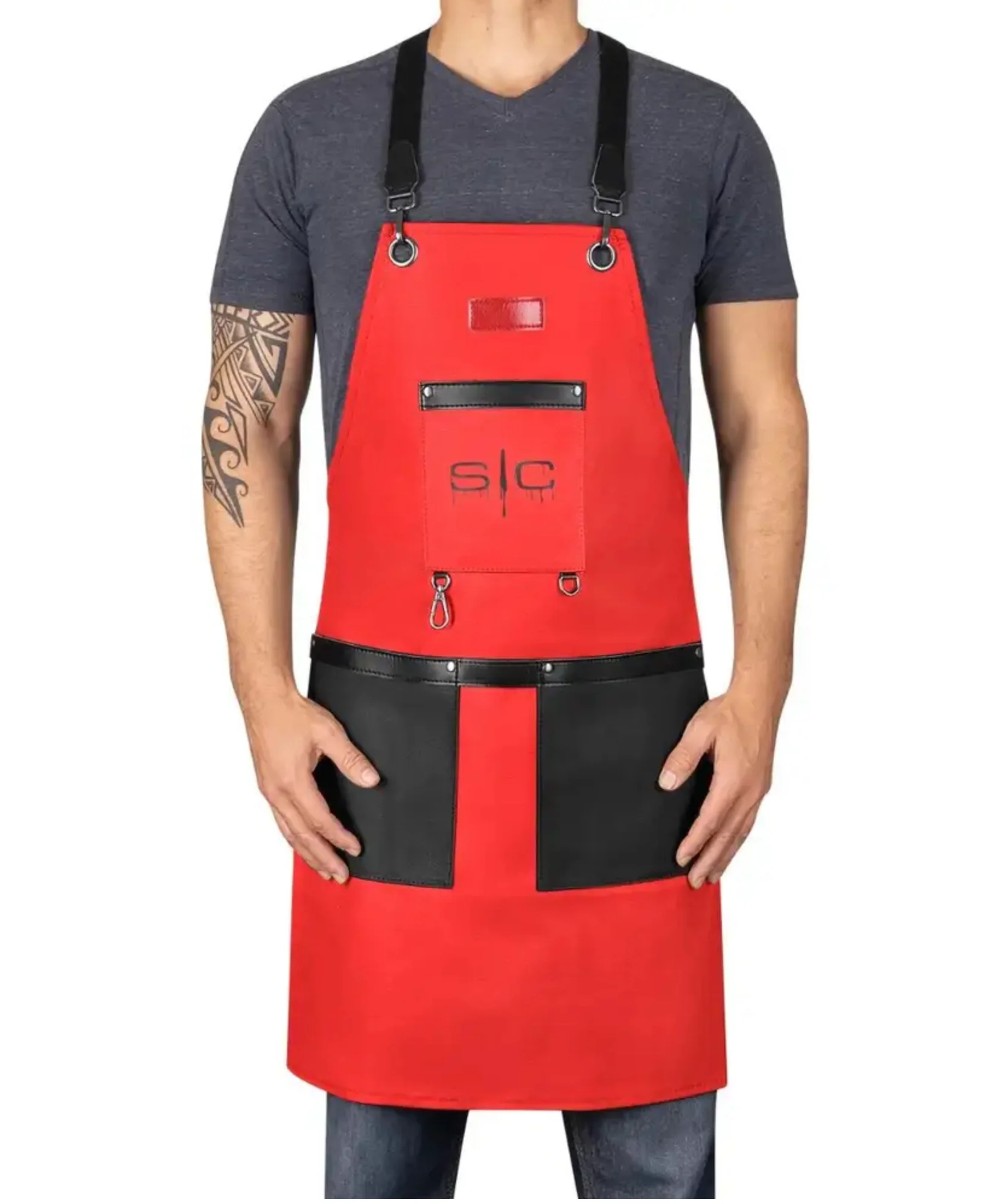 Stylecraft PROFESSIONAL HEAVY WEIGHT WATERPROOF BARBER OR SALON HAIR CUTTING APRON RED/BLACK - Image 2