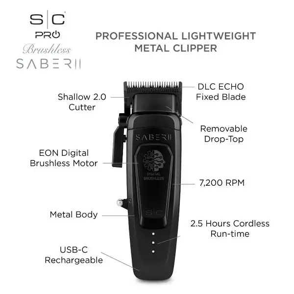 StyleCraft Saber 2.0 Cordless Modular Clipper w/ High-Torque Digital Brushless Motor Black - Image 4